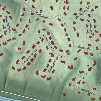 Close-up of the map of Coldstream, Ohio print showing street and building detail