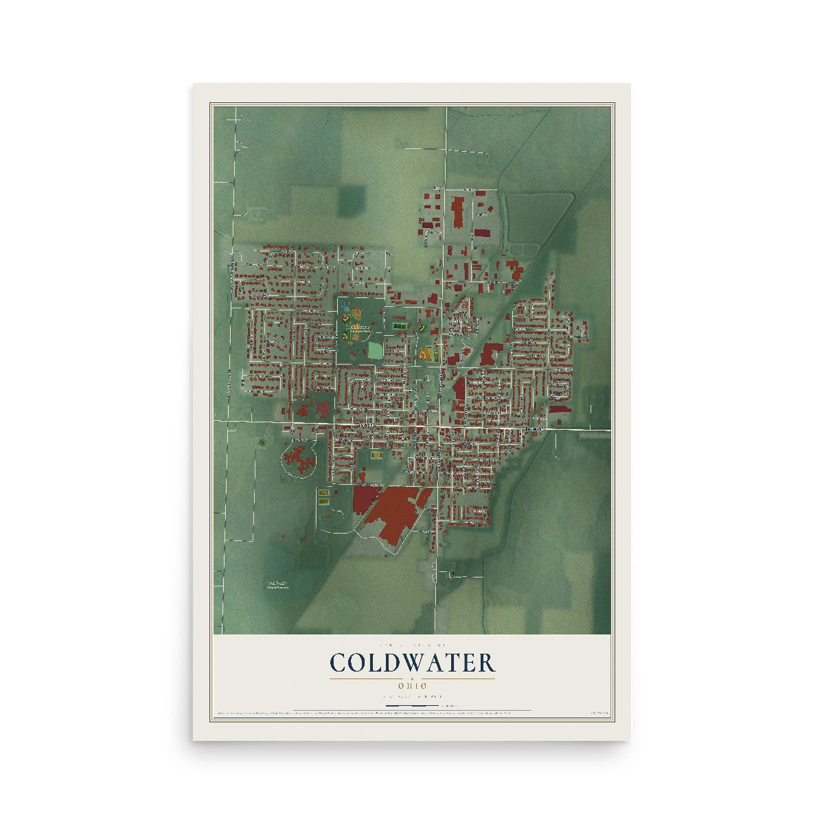 Map of Coldwater, Ohio, 12 x 18 inch unframed archival matte print