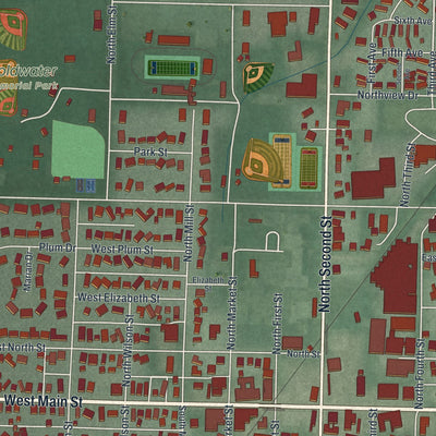 Close-up of the map of Coldwater, Ohio print showing street and building detail