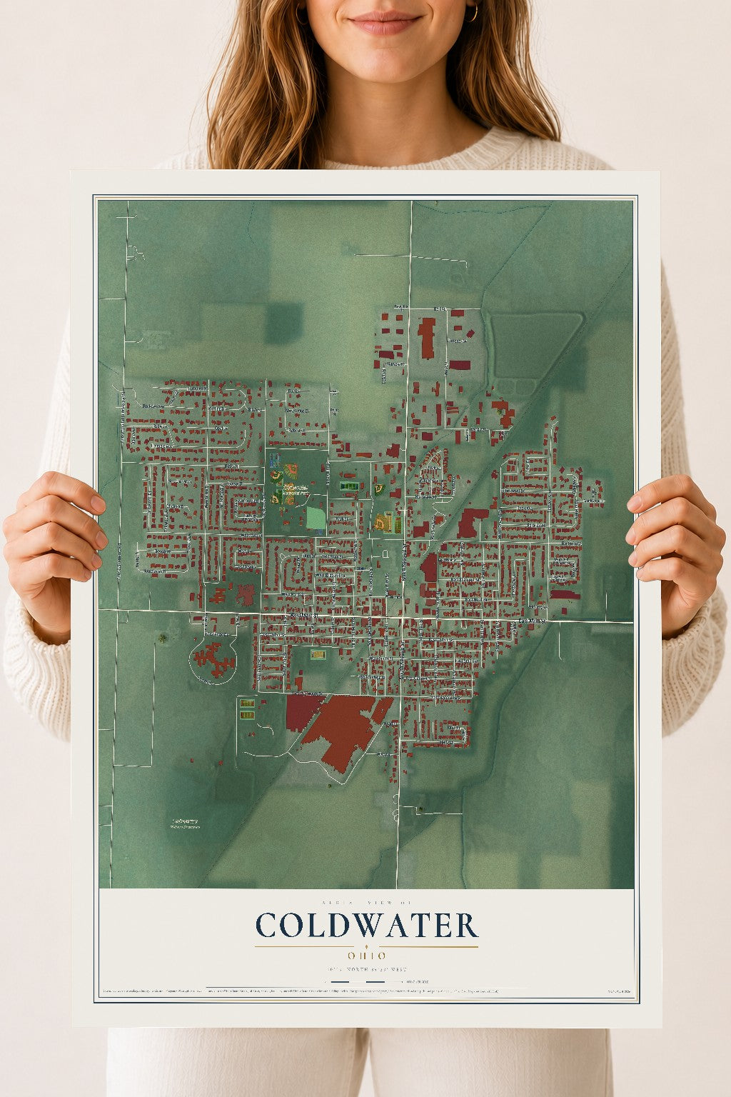 Map of Coldwater, Ohio, 18 x 24 inch unframed archival matte print