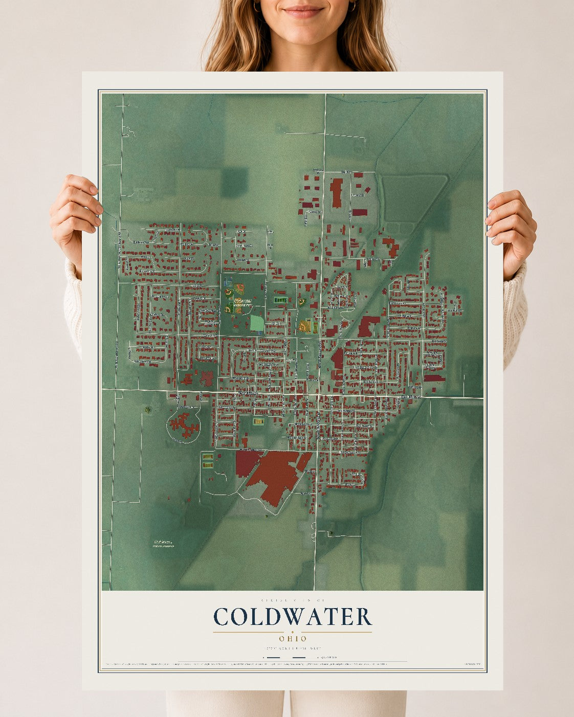 Map of Coldwater, Ohio, 24 x 36 inch unframed archival matte print