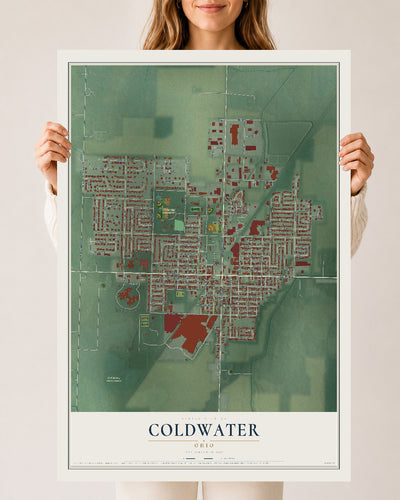 Map of Coldwater, Ohio, 24 x 36 inch unframed archival matte print