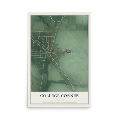 Map of College Corner, Ohio, 12 x 18 inch unframed archival matte print