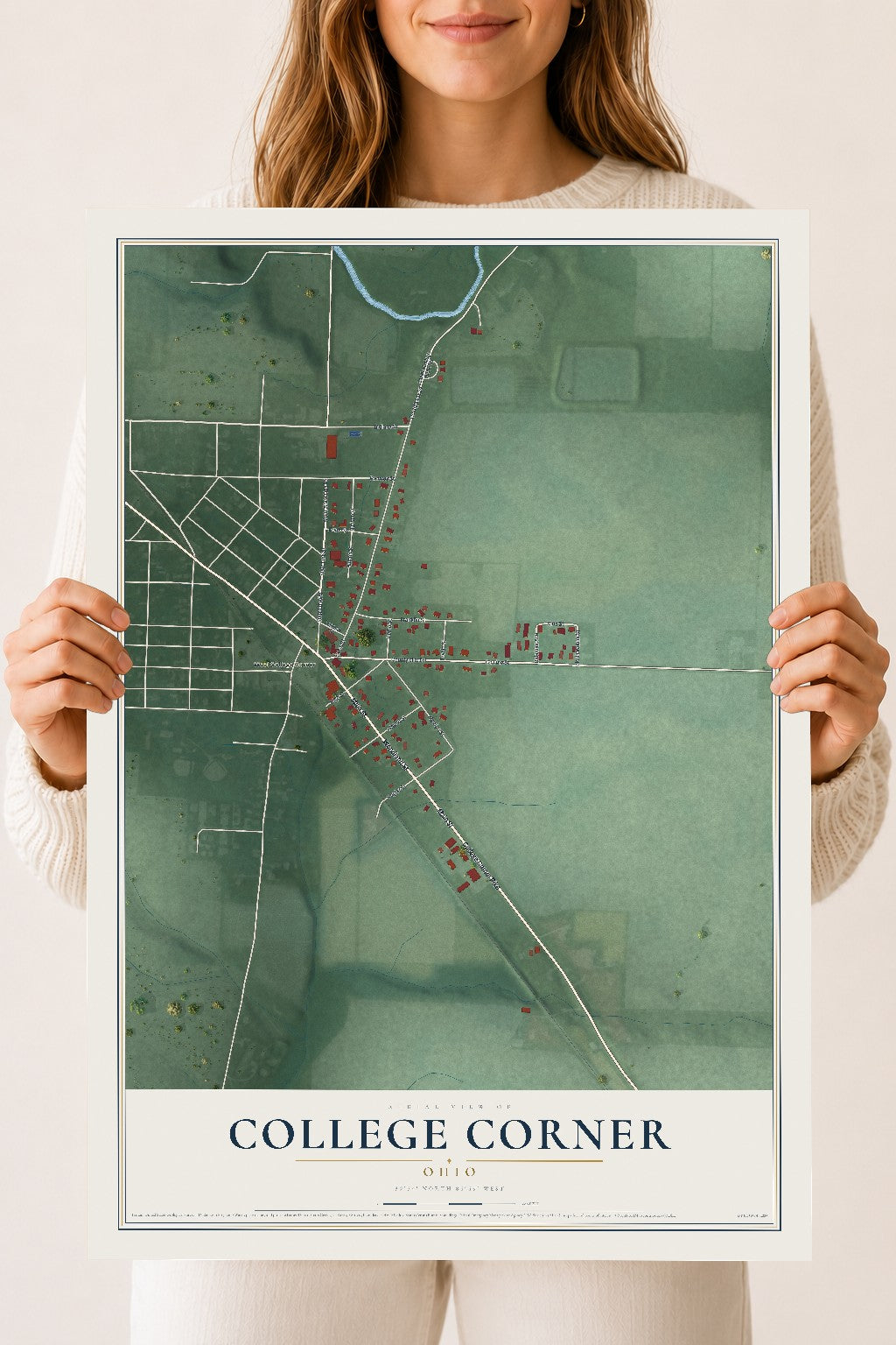 Map of College Corner, Ohio, 18 x 24 inch unframed archival matte print