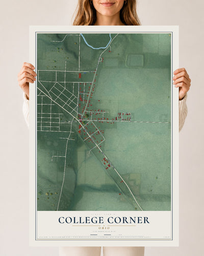 Map of College Corner, Ohio, 24 x 36 inch unframed archival matte print