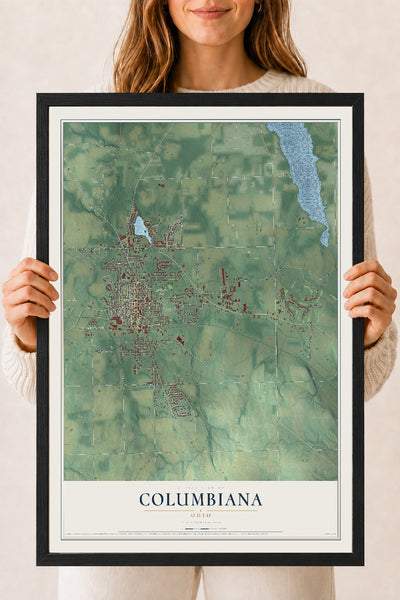 Map of Columbiana, Ohio, 18 x 24 inch print in a black wood frame