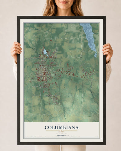 Map of Columbiana, Ohio, 24 x 36 inch print in a black wood frame