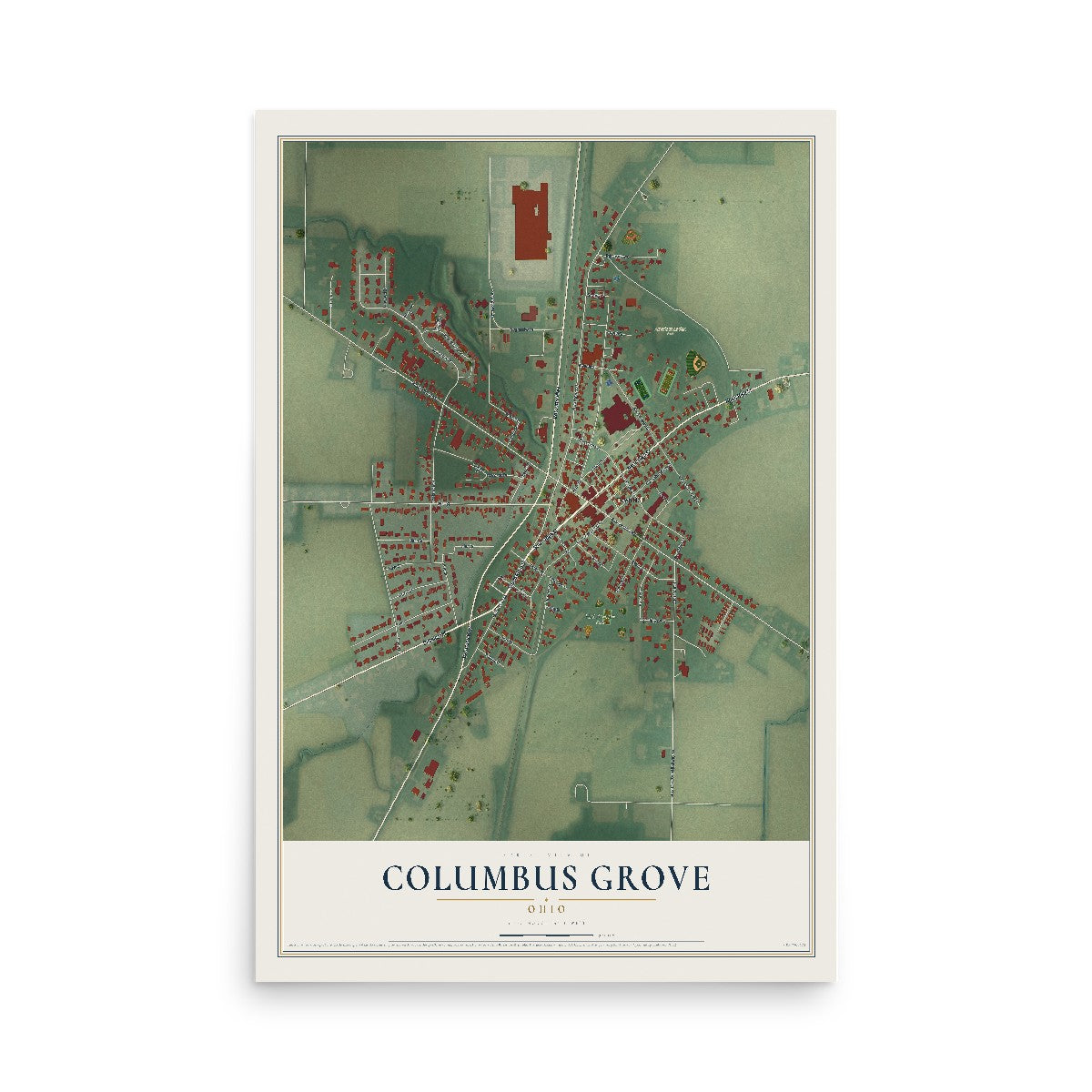 Map of Columbus Grove, Ohio, 12 x 18 inch unframed archival matte print