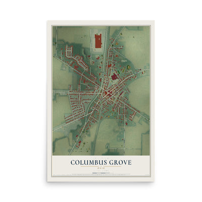 Map of Columbus Grove, Ohio, 12 x 18 inch unframed archival matte print