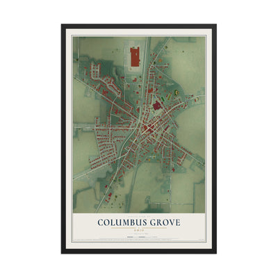 Map of Columbus Grove, Ohio, 12 x 18 inch print in a black wood frame