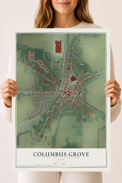 Map of Columbus Grove, Ohio, 18 x 24 inch unframed archival matte print