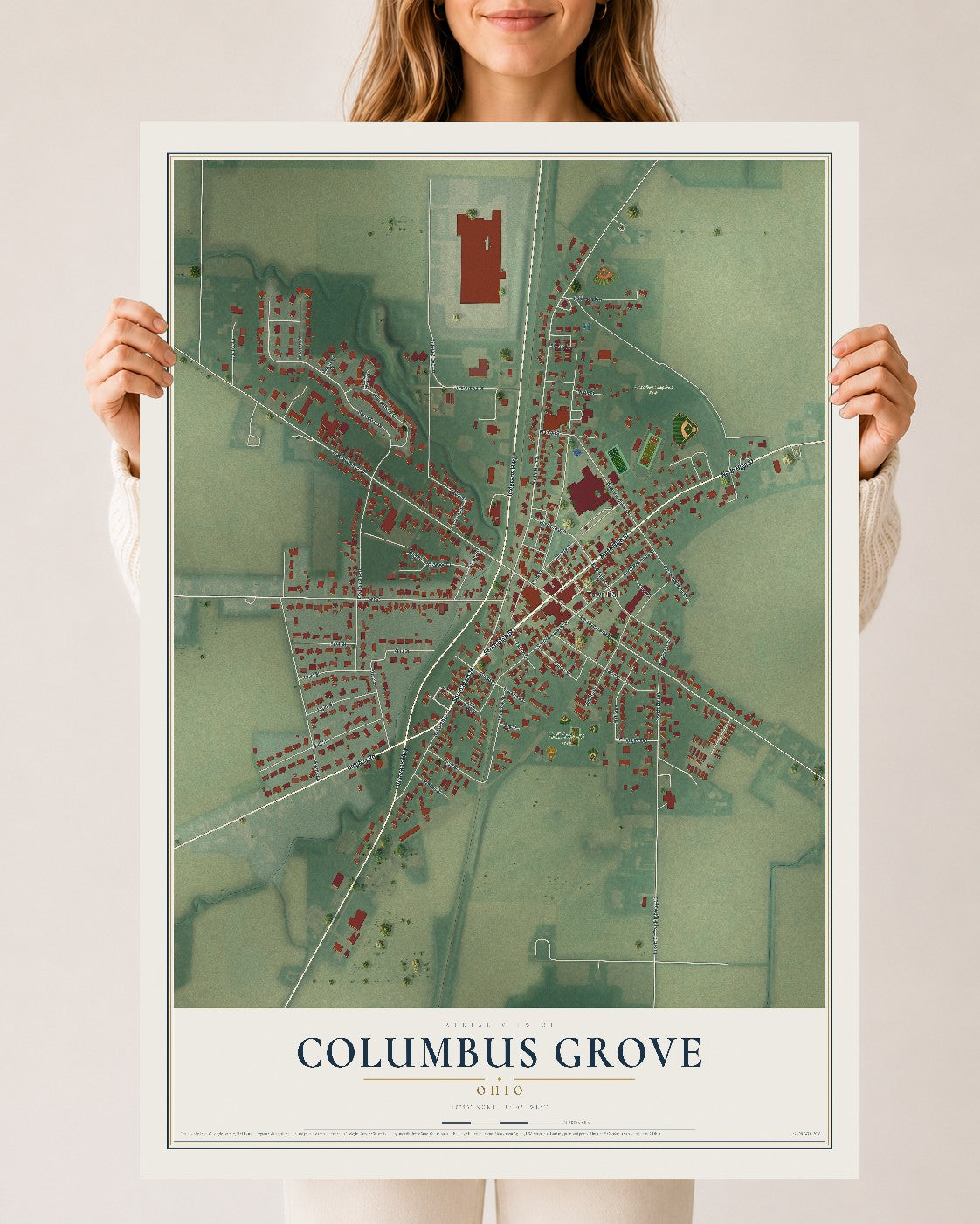 Map of Columbus Grove, Ohio, 24 x 36 inch unframed archival matte print