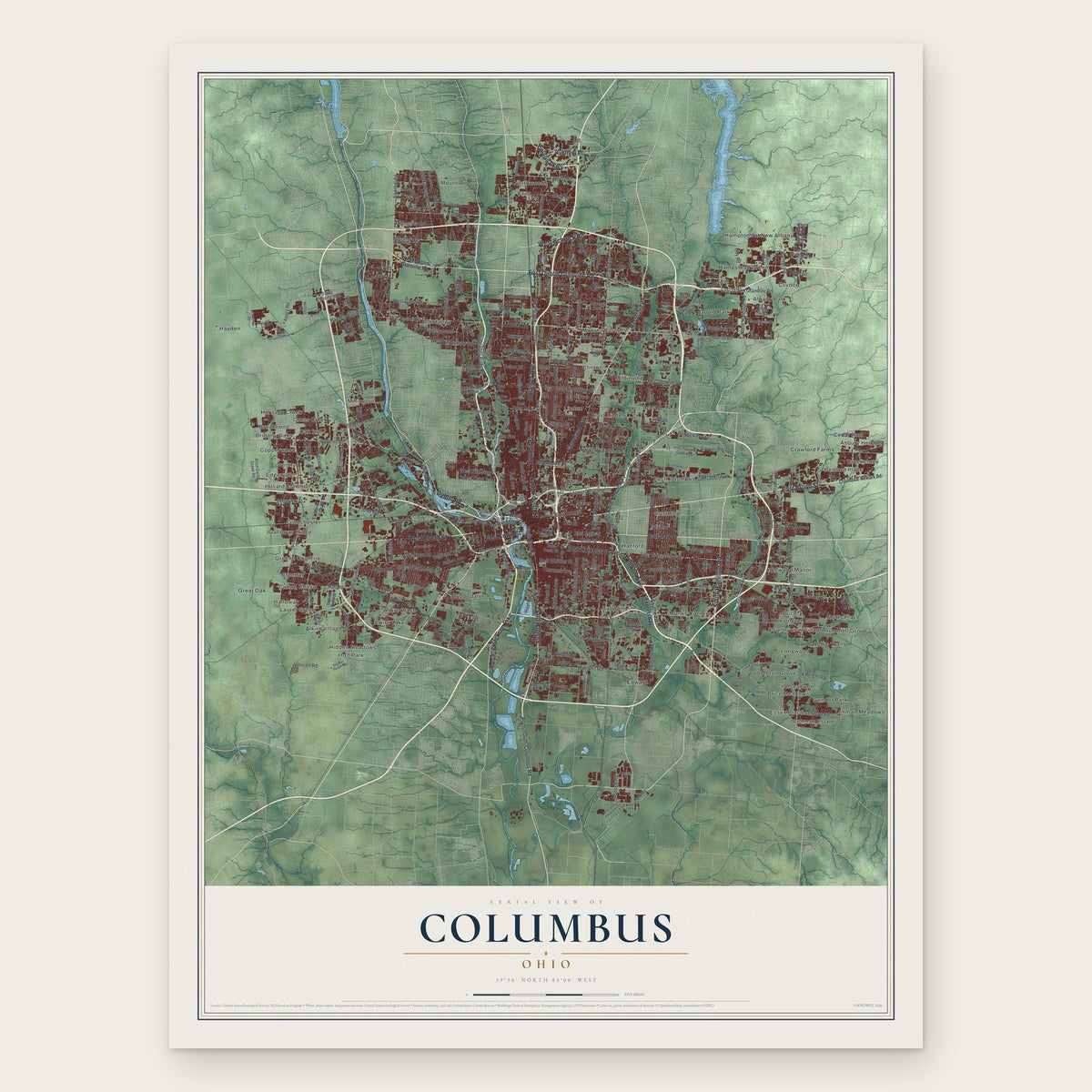 Columbus, Ohio Print map print, the full design