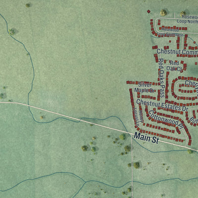 Second close-up of the map of Commercial Point, Ohio print showing more streets and buildings