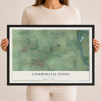 Map of Commercial Point, Ohio, 12 x 18 inch print in a black wood frame