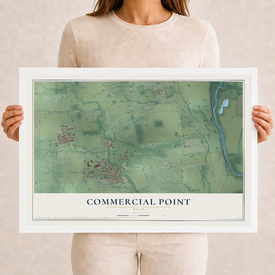 Map of Commercial Point, Ohio, 12 x 18 inch print in a white wood frame