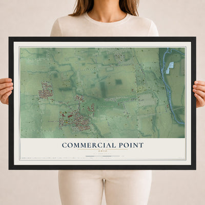 Map of Commercial Point, Ohio, 18 x 24 inch print in a black wood frame