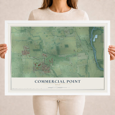 Map of Commercial Point, Ohio, 18 x 24 inch print in a white wood frame
