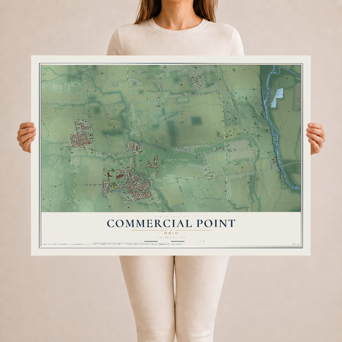 Map of Commercial Point, Ohio, 24 x 36 inch unframed archival matte print