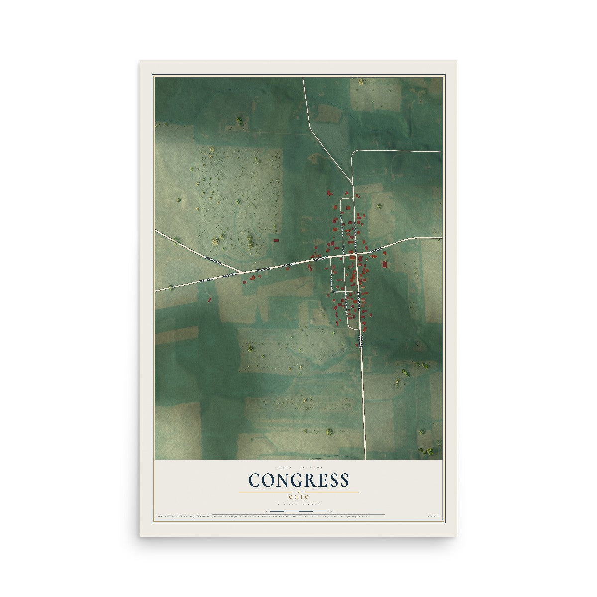 Map of Congress, Ohio, 12 x 18 inch unframed archival matte print