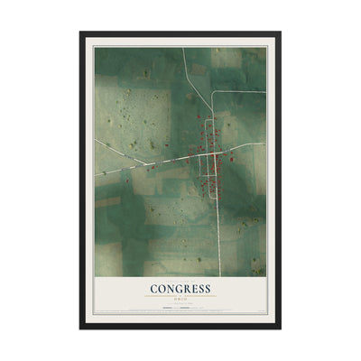 Map of Congress, Ohio, 12 x 18 inch print in a black wood frame
