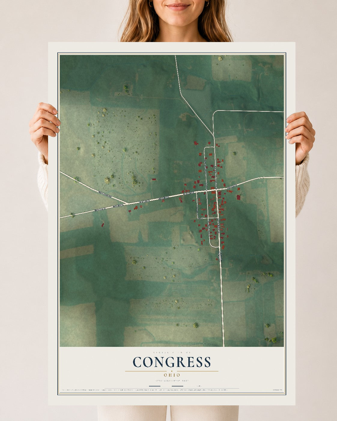 Map of Congress, Ohio, 24 x 36 inch unframed archival matte print