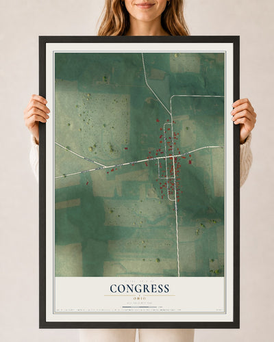 Map of Congress, Ohio, 24 x 36 inch print in a black wood frame