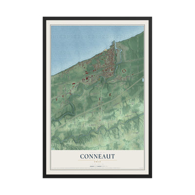 Map of Conneaut, Ohio, 12 x 18 inch print in a black wood frame