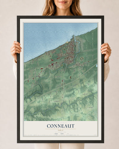 Map of Conneaut, Ohio, 24 x 36 inch print in a black wood frame