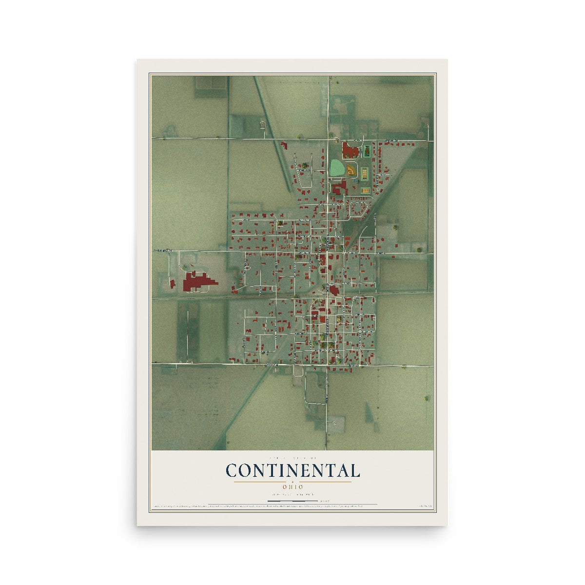 Map of Continental, Ohio, 12 x 18 inch unframed archival matte print