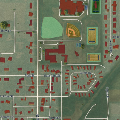 Second close-up of the map of Continental, Ohio print showing more streets and buildings