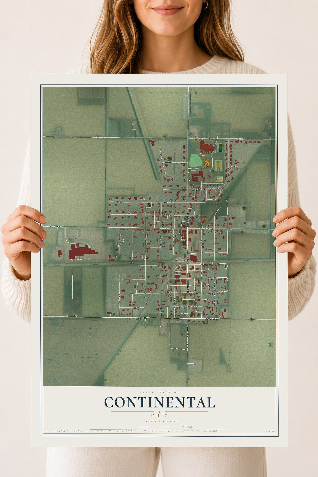 Map of Continental, Ohio, 18 x 24 inch unframed archival matte print