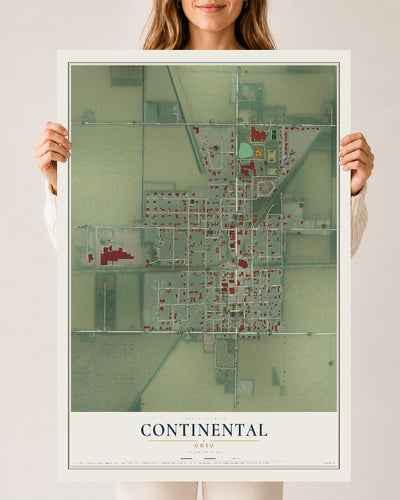 Map of Continental, Ohio, 24 x 36 inch unframed archival matte print