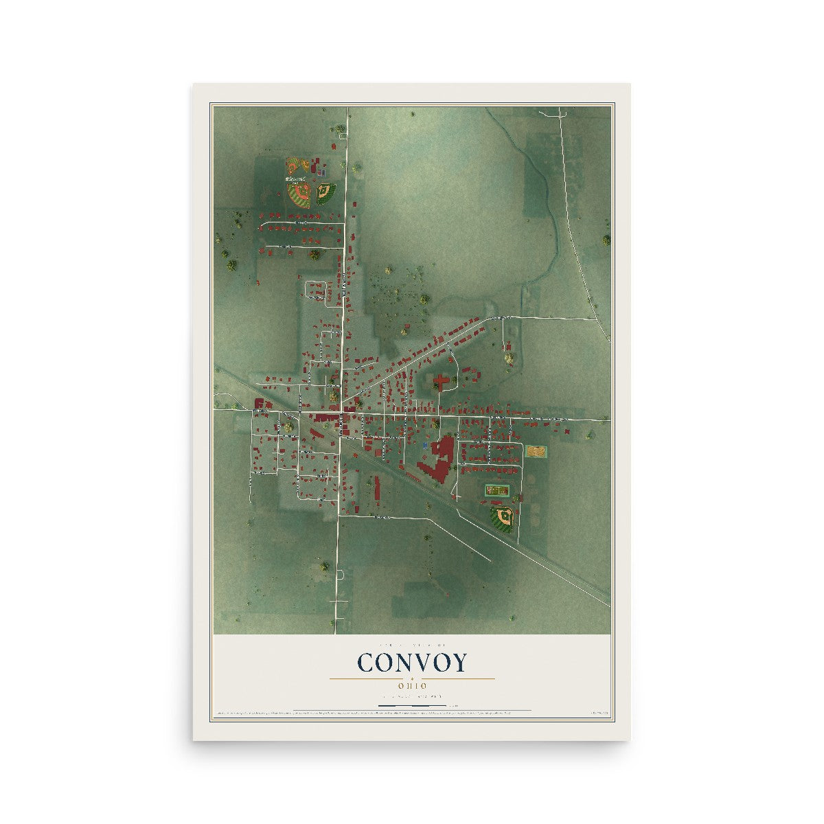Map of Convoy, Ohio, 12 x 18 inch unframed archival matte print