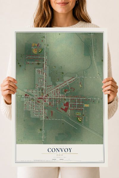 Map of Convoy, Ohio, 18 x 24 inch unframed archival matte print