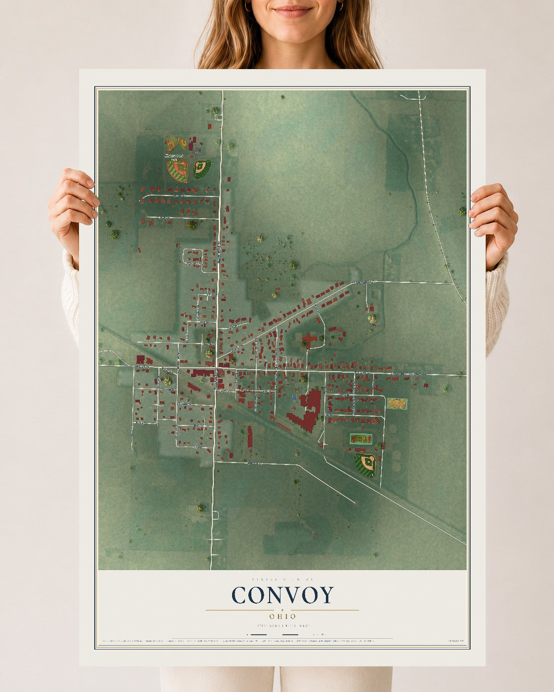 Map of Convoy, Ohio, 24 x 36 inch unframed archival matte print