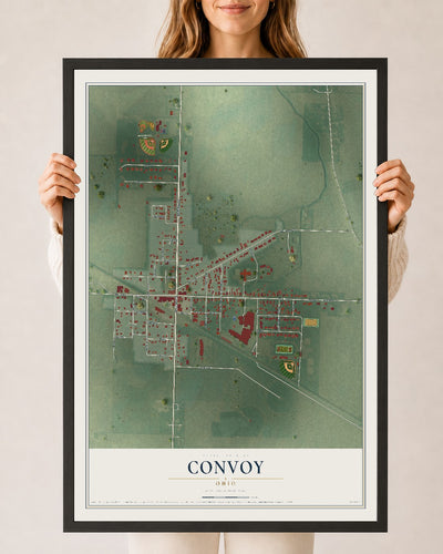 Map of Convoy, Ohio, 24 x 36 inch print in a black wood frame