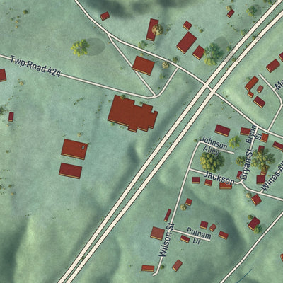 Second close-up of the map of Coolville, Ohio print showing more streets and buildings