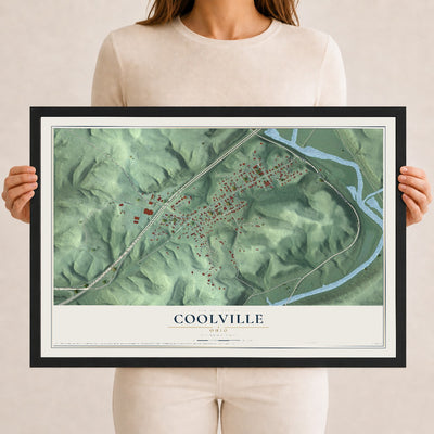 Map of Coolville, Ohio, 12 x 18 inch print in a black wood frame