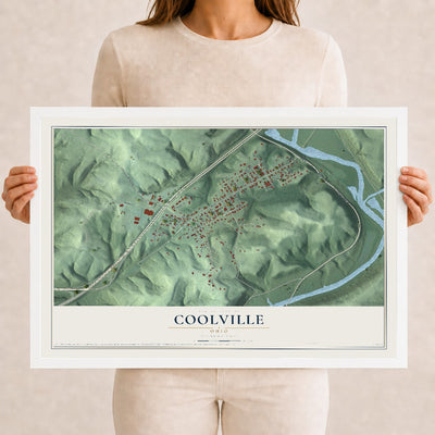 Map of Coolville, Ohio, 12 x 18 inch print in a white wood frame