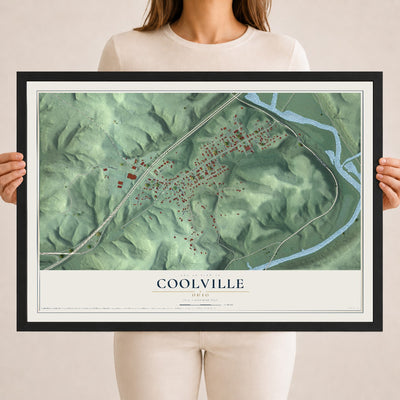 Map of Coolville, Ohio, 18 x 24 inch print in a black wood frame