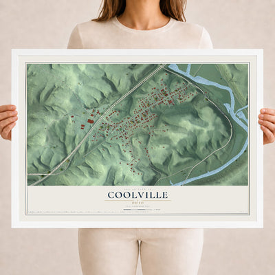 Map of Coolville, Ohio, 18 x 24 inch print in a white wood frame