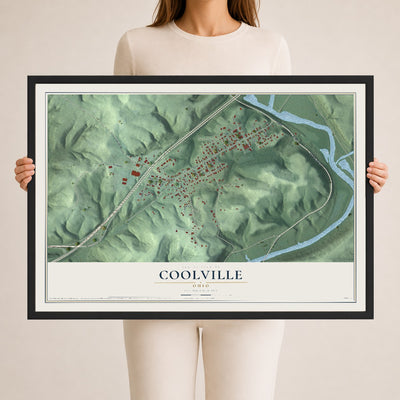 Map of Coolville, Ohio, 24 x 36 inch print in a black wood frame