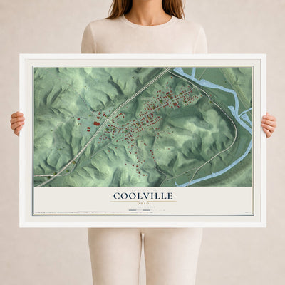 Map of Coolville, Ohio, 24 x 36 inch print in a white wood frame