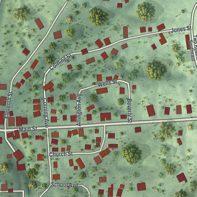 Close-up of the map of Corning, Ohio print showing street and building detail