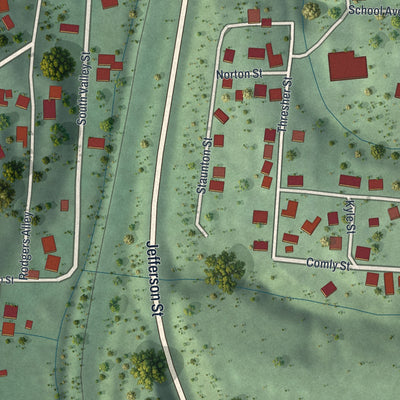 Second close-up of the map of Corning, Ohio print showing more streets and buildings