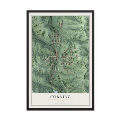 Map of Corning, Ohio, 12 x 18 inch print in a black wood frame