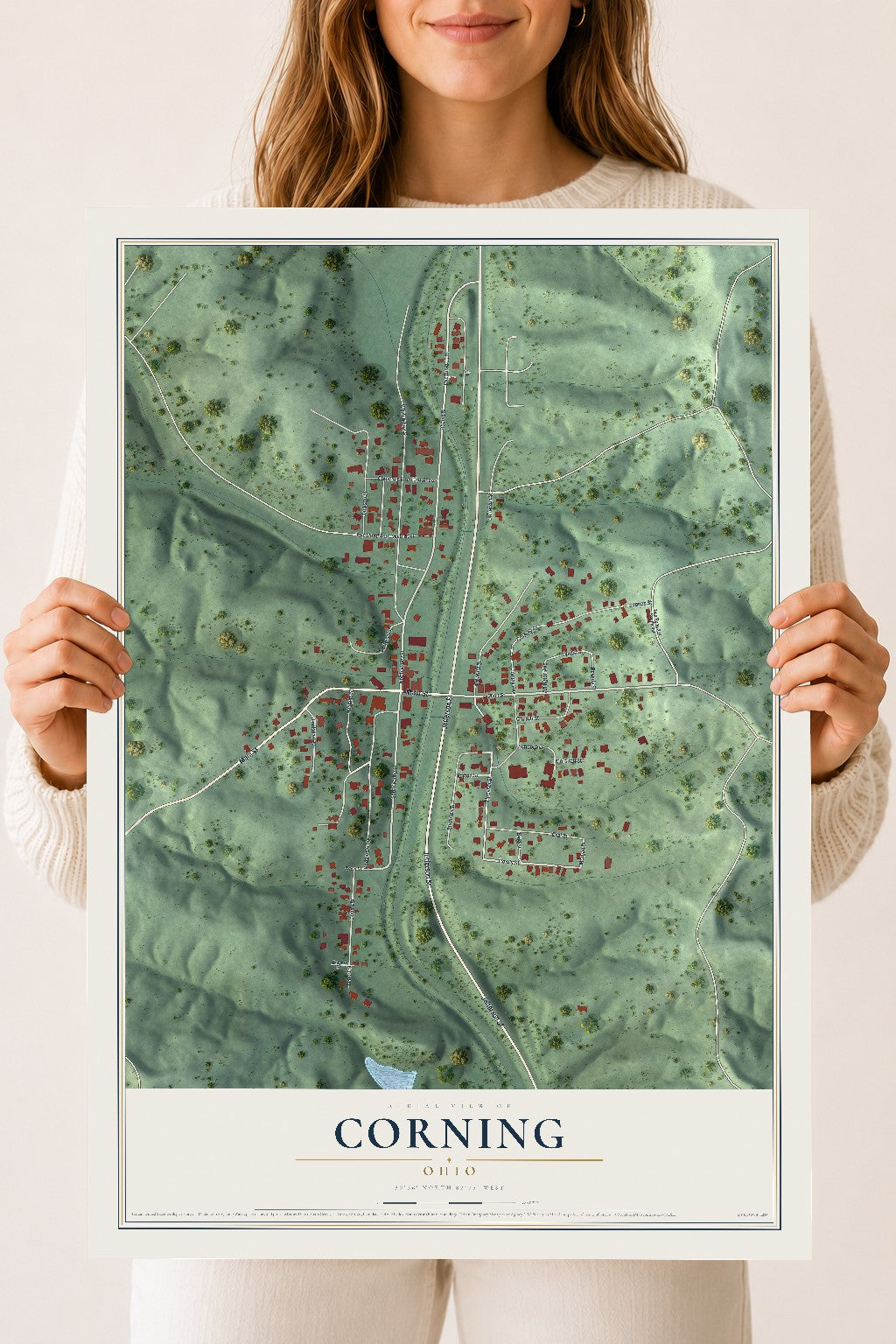 Map of Corning, Ohio, 18 x 24 inch unframed archival matte print