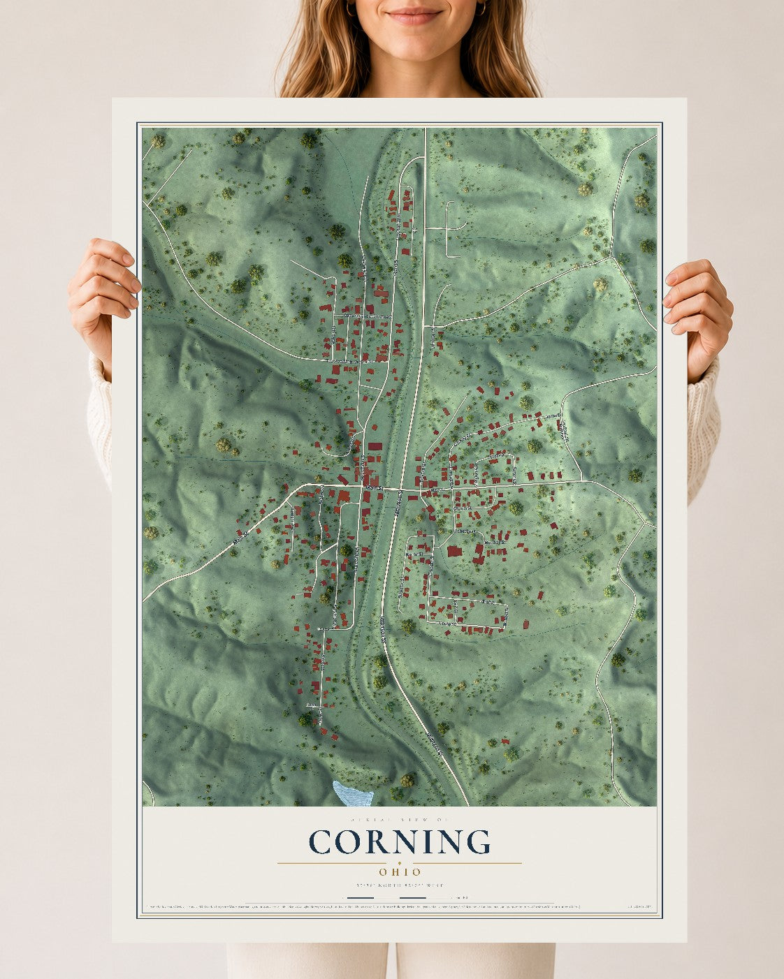 Map of Corning, Ohio, 24 x 36 inch unframed archival matte print