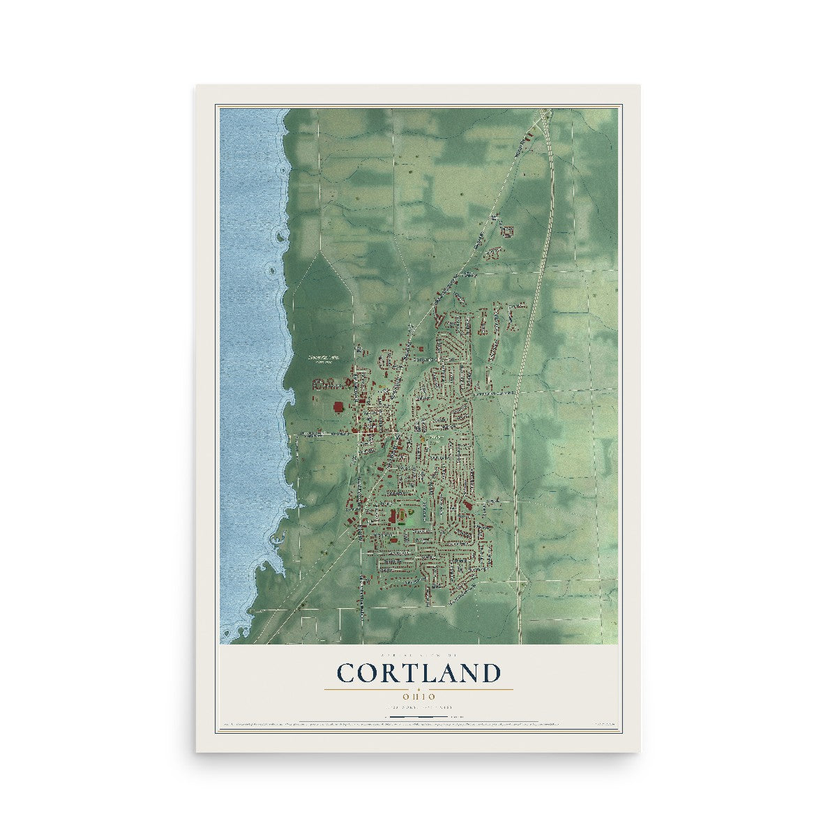 Map of Cortland, Ohio, 12 x 18 inch unframed archival matte print